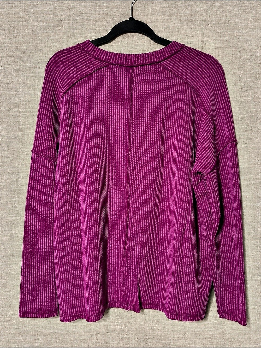 Zenana Raised Rib Long Sleeve Top Pink Small/Medium
